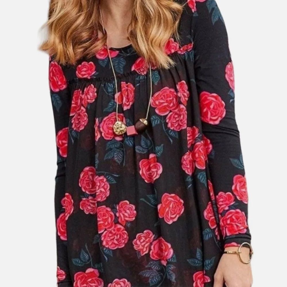 Matilda Jane Black Red Roses Winter Blooms Jersey Mesh Tunic sz Medium